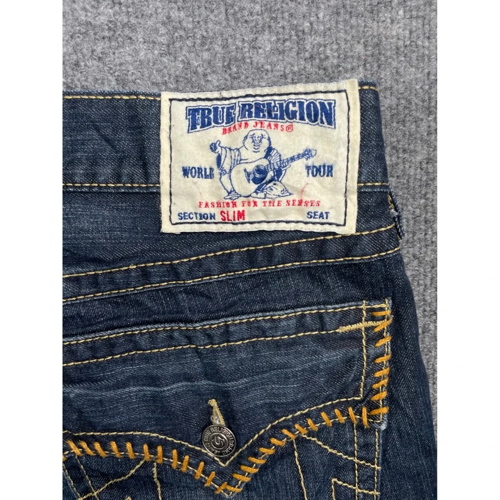 True Religion Slim Section Jeans Mens 36 Blue Dark Wash Straight Made‎ in USA